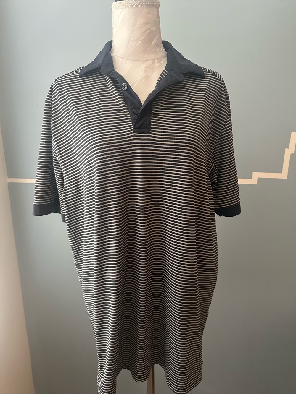 Callaway Navy and White Striped Polo